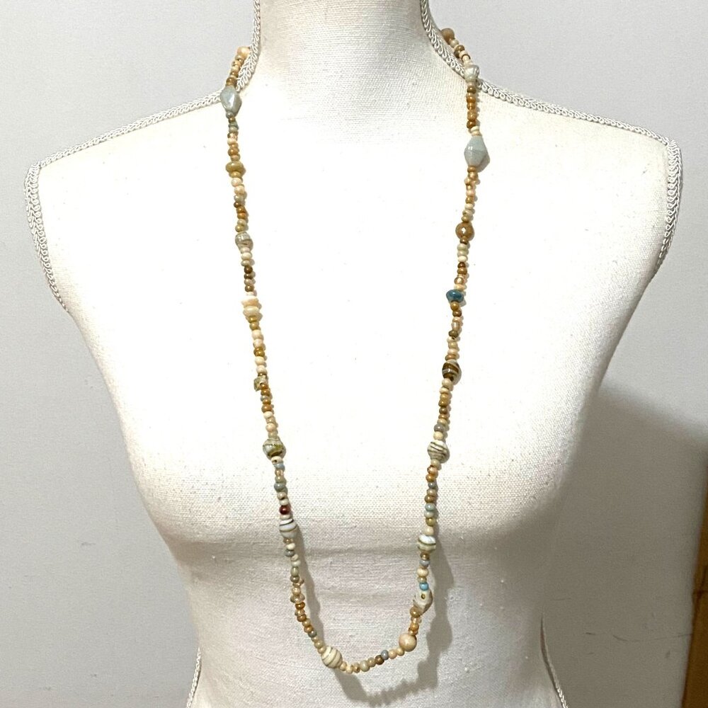 Glass Bead Necklace 36" Neutral Colors Minimalist Capsule Wardrobe Preppy Career